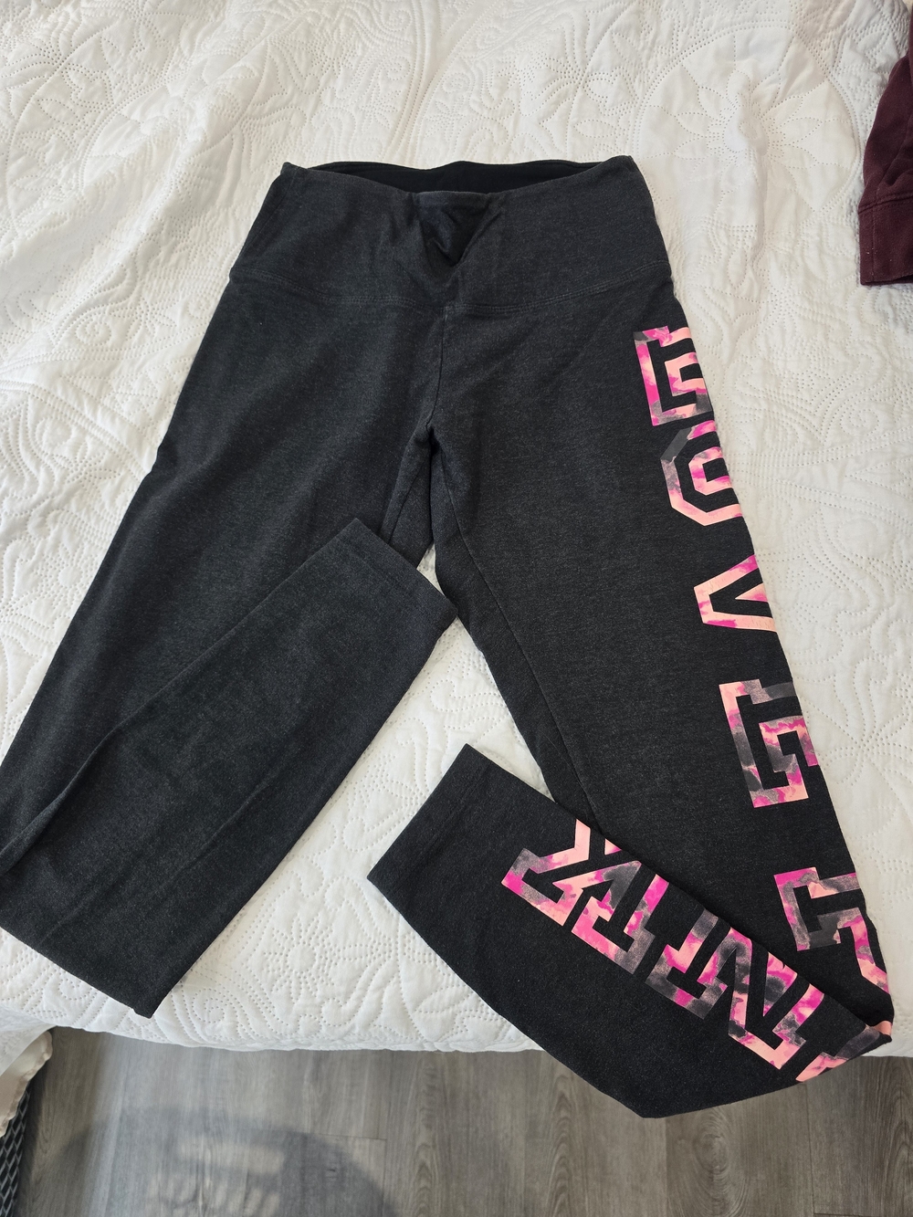 PINK Victoria's Secret Black Leggings with Pink Graphic Side Print